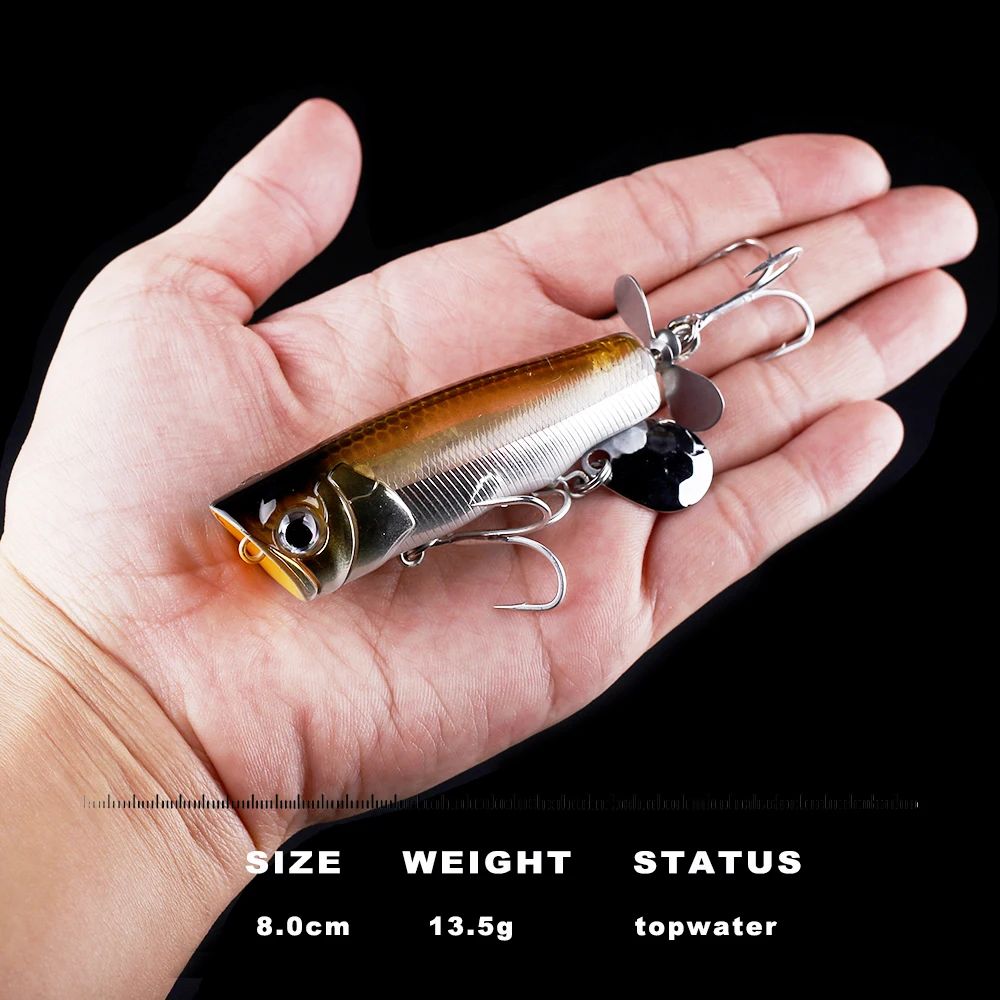 CCLTBA NEW Popper Hard Baits 8cm 13.5g Topwater Fishing Lures Wobble Rattle Spoon Artificial Lure for Fishing Bass Popper Tackle