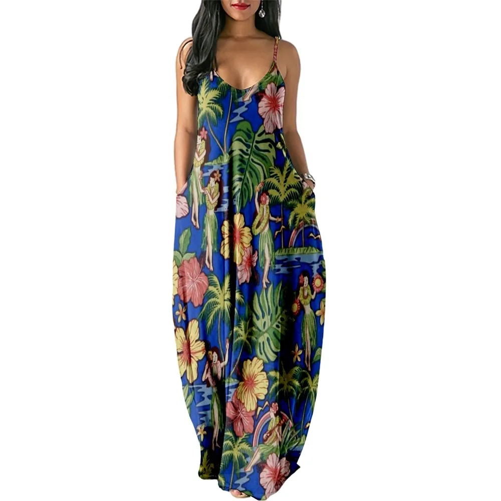 2022 Women Dress Halter Neck Summer Hawaii Flower Print Sleeveless Midi Backless Party Sexy Dresses Beach Casual Streetwea