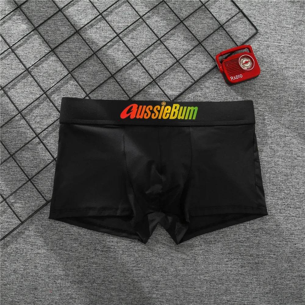 aussiebum men\'s boxer panties, milk silk low rise U convex bag stretch breathable comfortable youth shorts