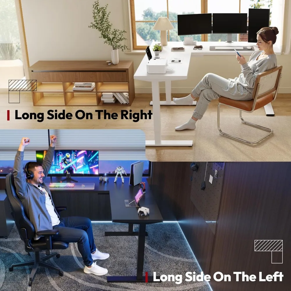 Adjustable Electric Corner Standing Desk, 63 x 48 L-Shaped Sit-Stand Computer Desk with Spacious Layout for Comfortable Office U