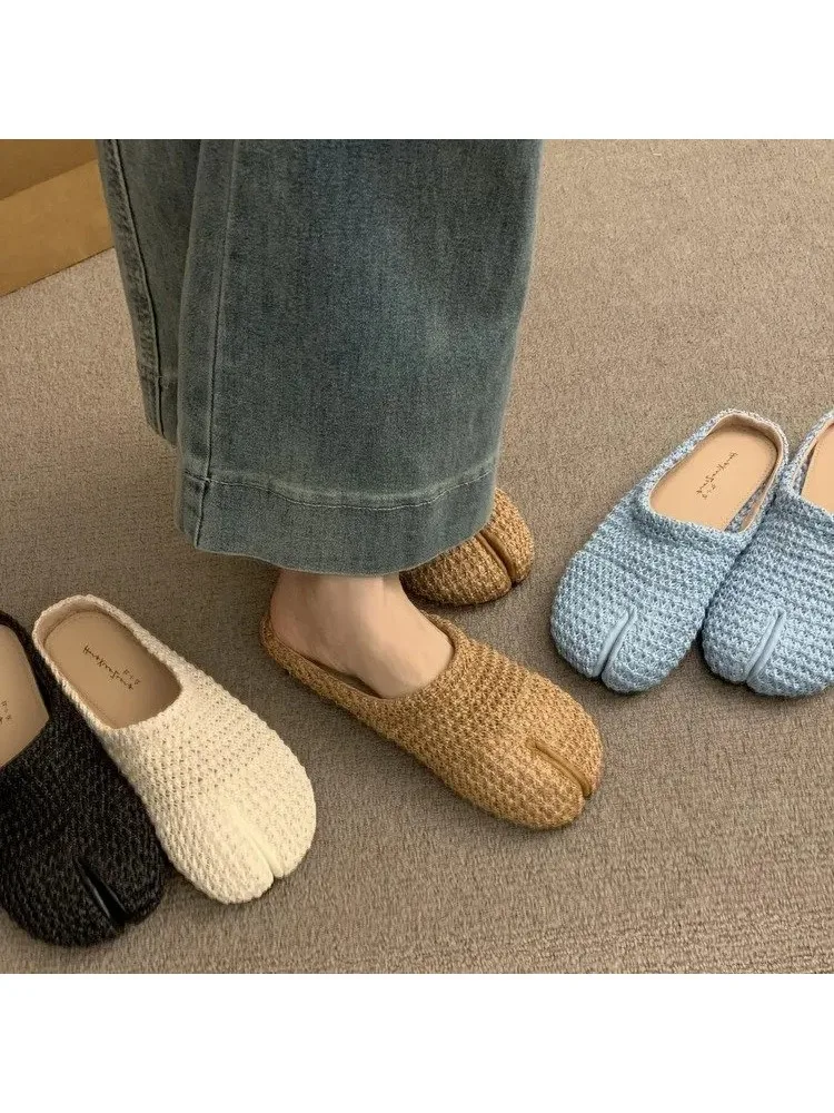 Chaud - Vente de bout en tricot - Mules fendues | Pantoufles multicolores confortables avec ambiance rétro, idéales pour le streetwear et les vêtements de détente