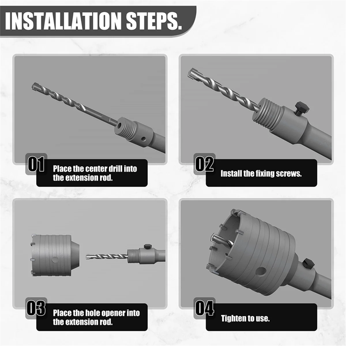 Imagem -06 - Sds Plus Wall Hole Saw Drill Bit Grupo Brocas de Martelo Ferramentas de Cortador com Eixo Redondo Abridor de Buraco de Pedra de Cimento de Concreto 40 mm