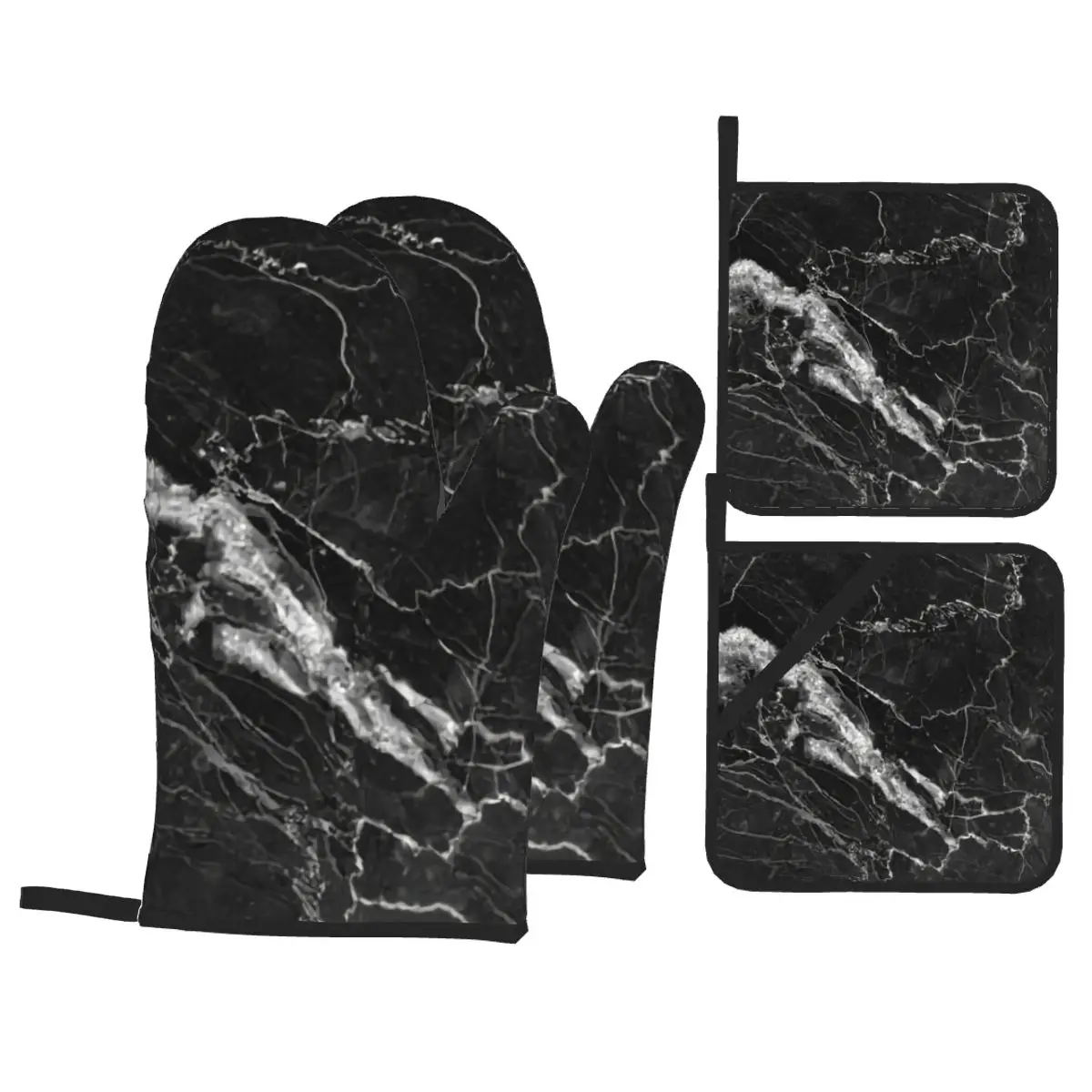 

Black Marble Oven Mitts and Pot Holders Sets of 4,Resistant Hot Pads with Polyester BBQ Gloves for Kitchen,Cooking,Baking