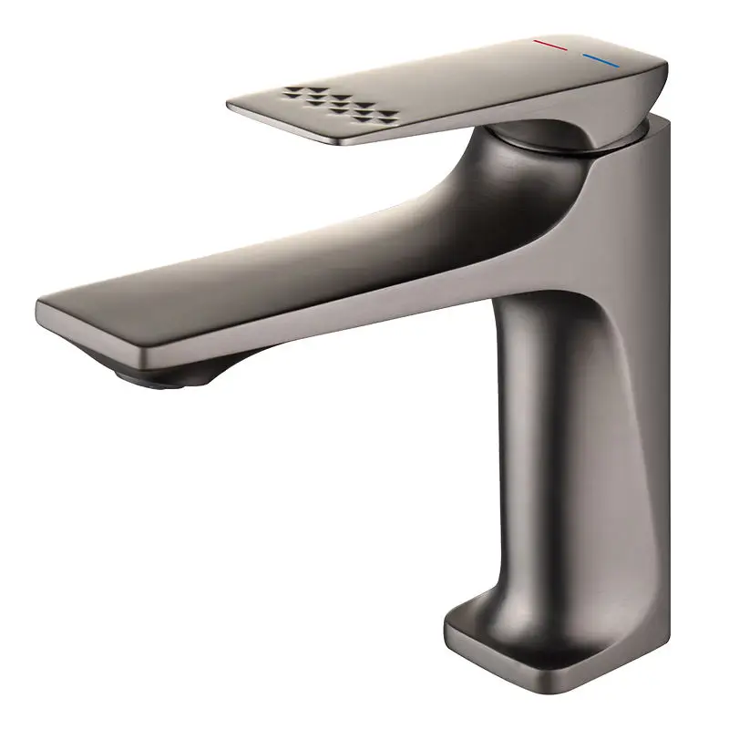 Modern Design Bathroom Sink Faucet Solid Brass Construction Brushed Gold
