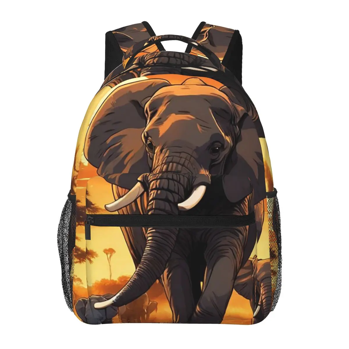 

Dusk Elephant Herd African Savannah Elephant Student Backpack School Bag Hiking Travel Daypack for Unisex Bookbag Shoulder Bags