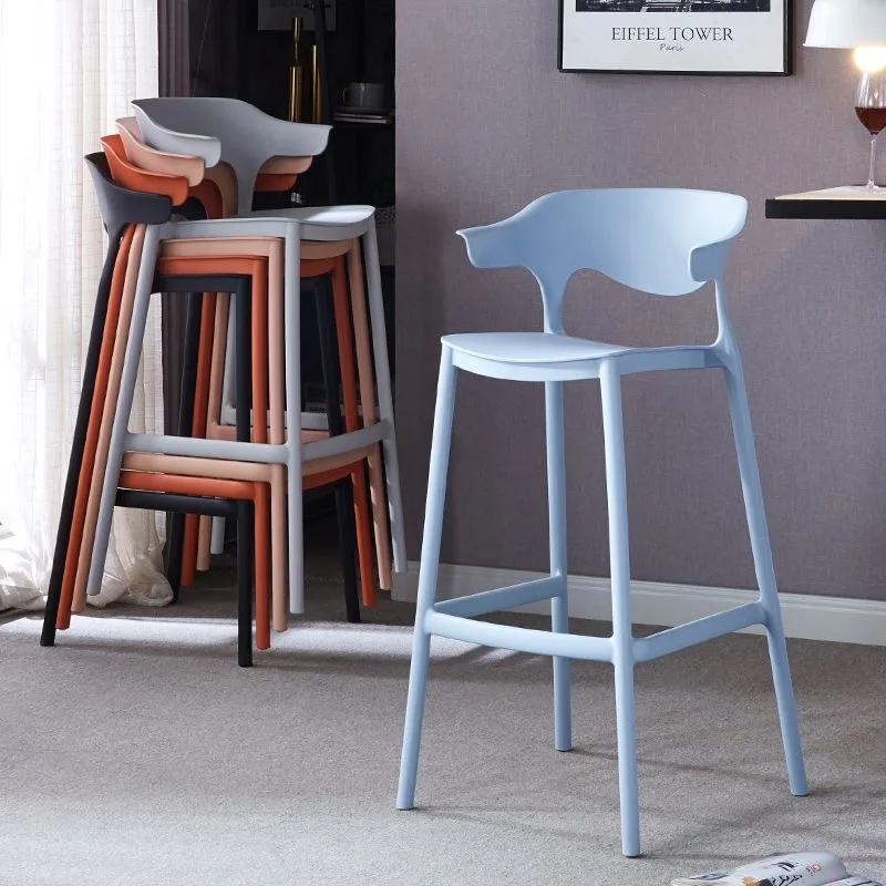 Bar Chair Modern Minimalist Counter Stool Plastic Backrest Home Stackable Tall Designer Creative Nordic Simple Furniture