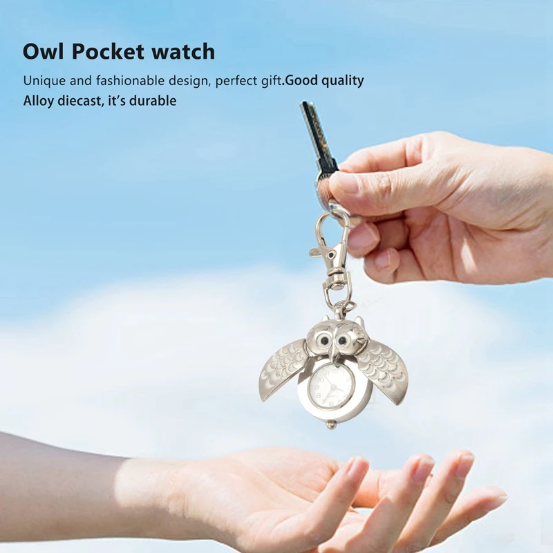 3X Double Open Owl Key Ring Pocket Watch