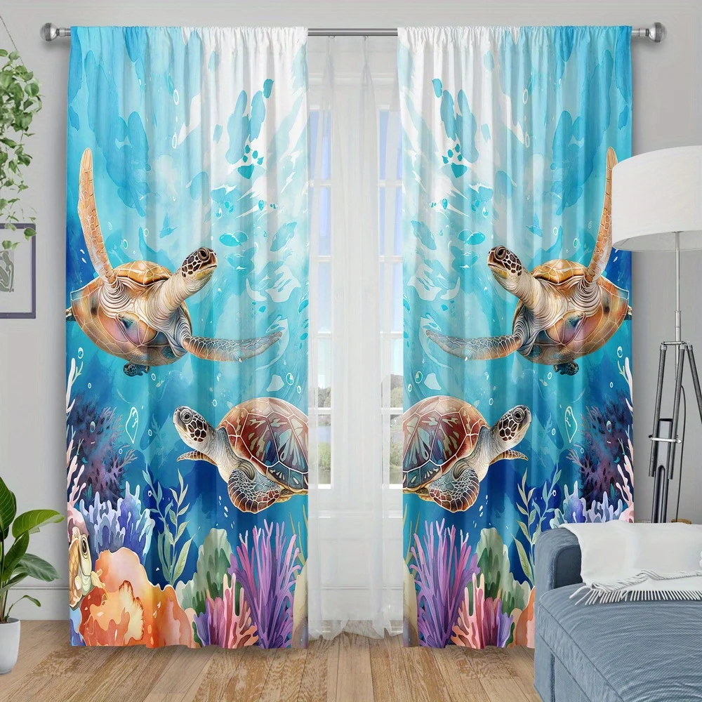 Cute cartoon turtle pattern Print Drapes Room Darkening Window Curtains for Home Decor,Rod Pocket Blackout Curtains Bedroom