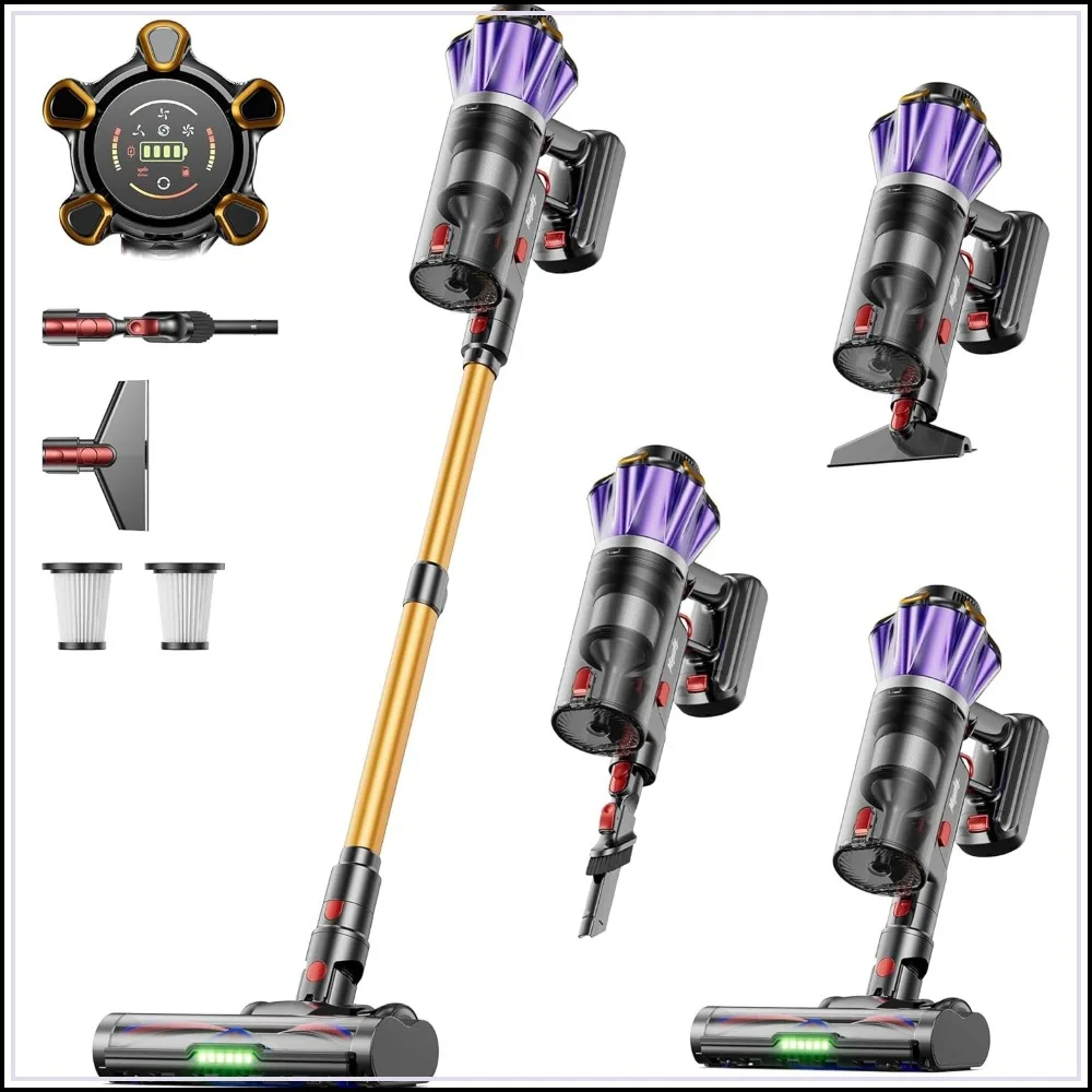 

650W 55Kpa 70Mins Cordless Stick Vacuum with Hurricane Mode, 1.8L Cup, Anti-Tangle, Self-Standing for Home Pet Hair Carpets