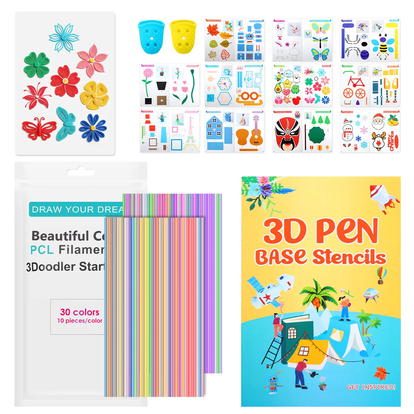 250/300 Pcs 3D Pen Filament Refill Compatible 25/30Colors 2.5mm 3D Printer Doodler Pen Refill Packs with 3Doodler Start for Kids