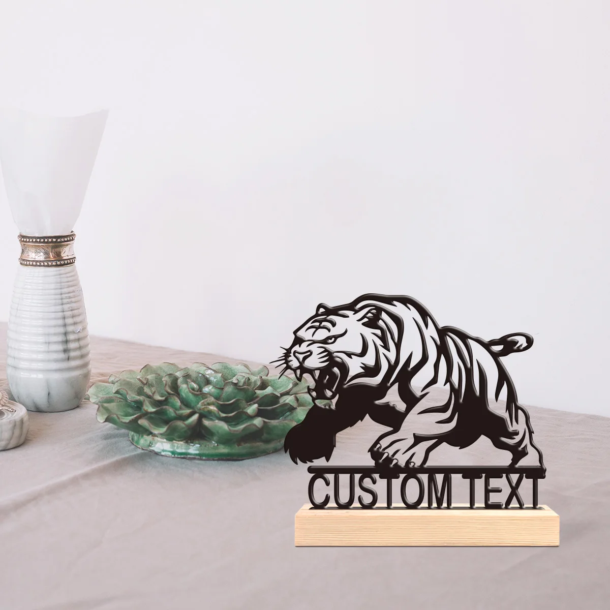 1pc Personalized Iron Desktop Ornament Custom Name With Wooden Base Desktop Decoration That Does Not Require Assembly