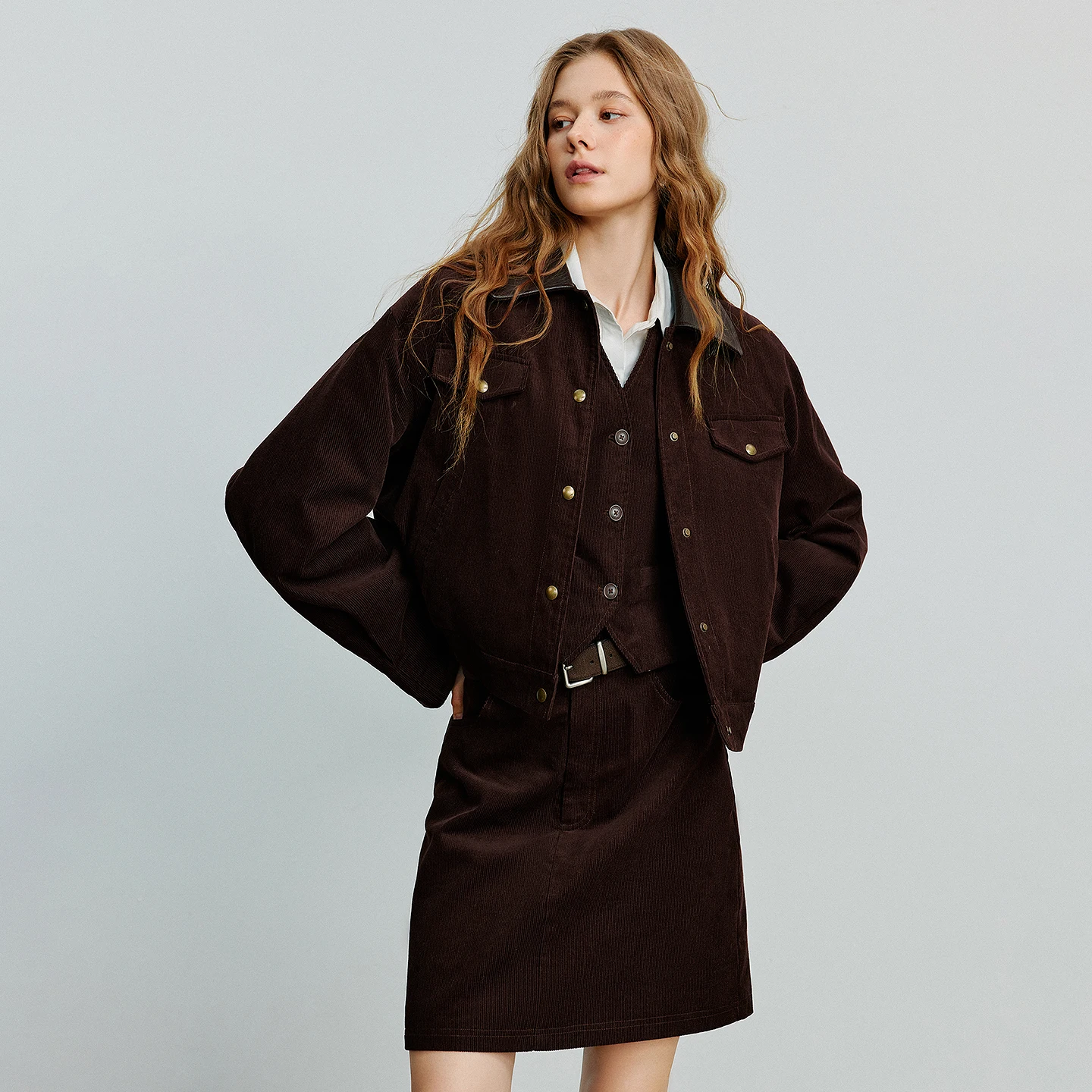 TOYOUTH chaqueta de mujer 2025 otoño nueva colección estilo Lulu pana Retro cuello empalmado abrigo corto suelto