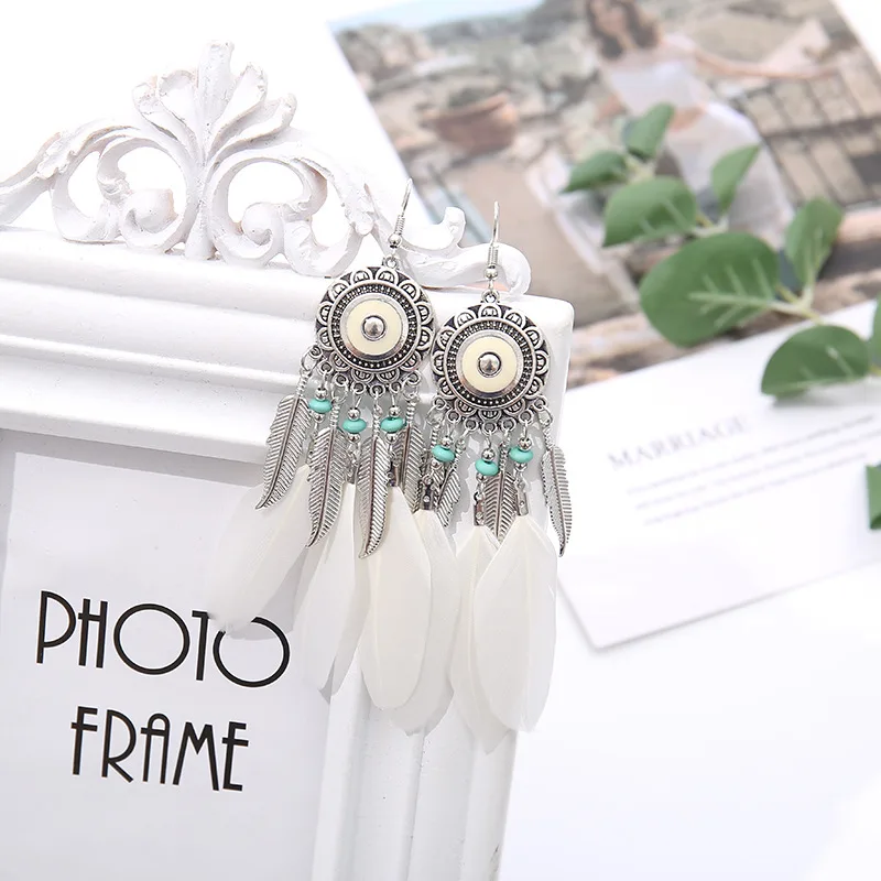 Bohemian Vintage Lange Weiße Feder Ohrringe für Frauen Ethnische Temperament Gold Farbe Kette Quaste Ohrringe Boho Hochzeit Schmuck – Detail 6