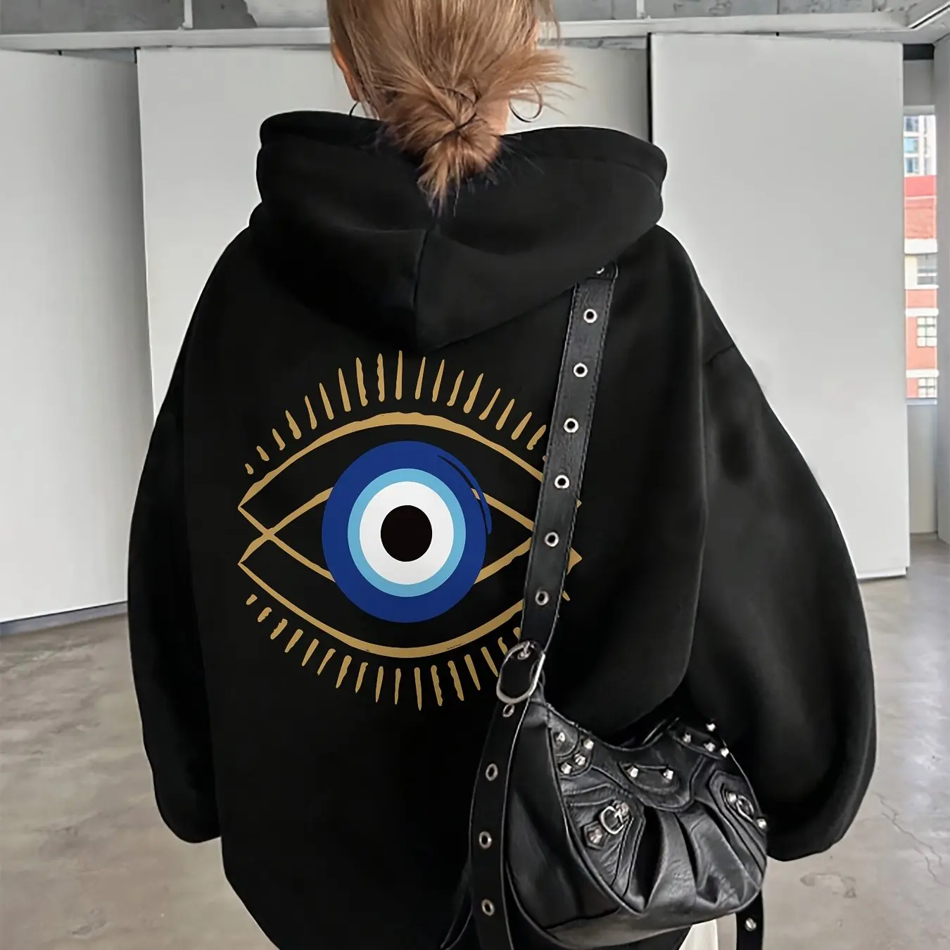 

Evil Eye Graphic Printing Autumn and Winter Pure Cotton Hoodie for Men and Women Casual Outdoor Street Sports Training Brand
