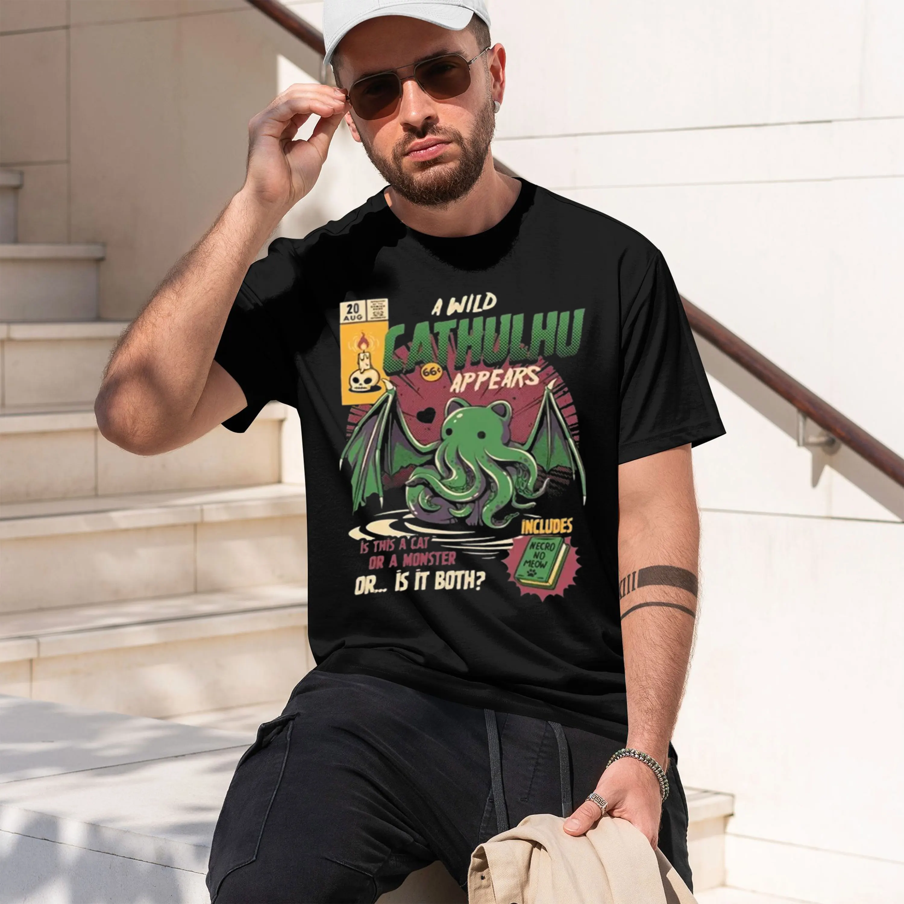 Retro Com Style Men's T-Shirt Cthulhu Appears Pattern Summer Casual Wear For Horror Fans And Geek Gift 2026 New Model Short-slee