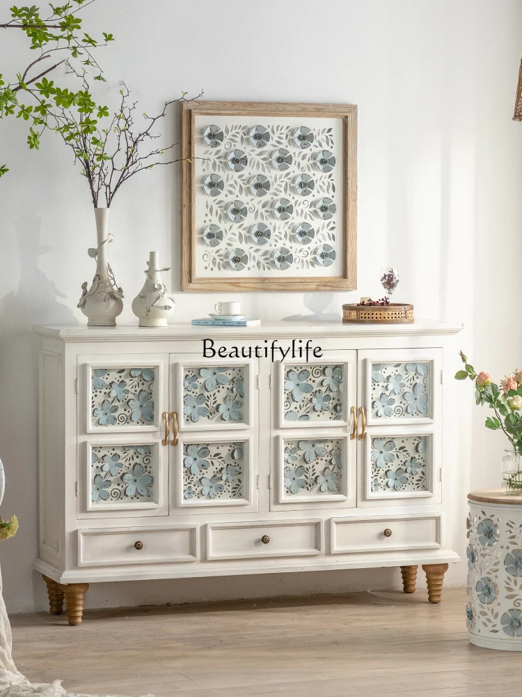 

12Retro Porch White Cream Style Dining Side Living Room Storage High Cabinet