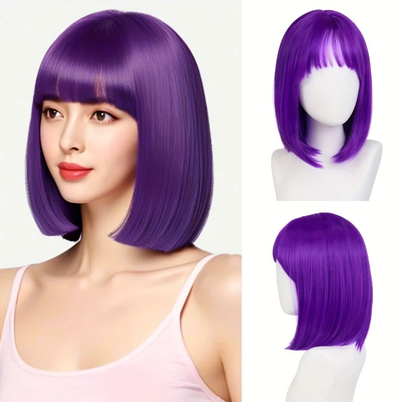 

HalloweencosplayHigh-Temperature Wig with Bangs, Solid Color Bob Full Wig