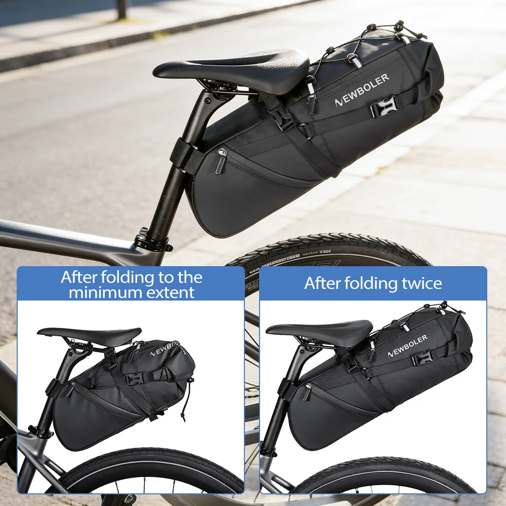 NEWBOLER 18L Fahrrad-Satteltasche, wasserdicht, für MTB, Rennrad, große Kapazität, faltbare Fahrradtasche, Hecktasche, Zubehör für den Kofferraum – Detail 13