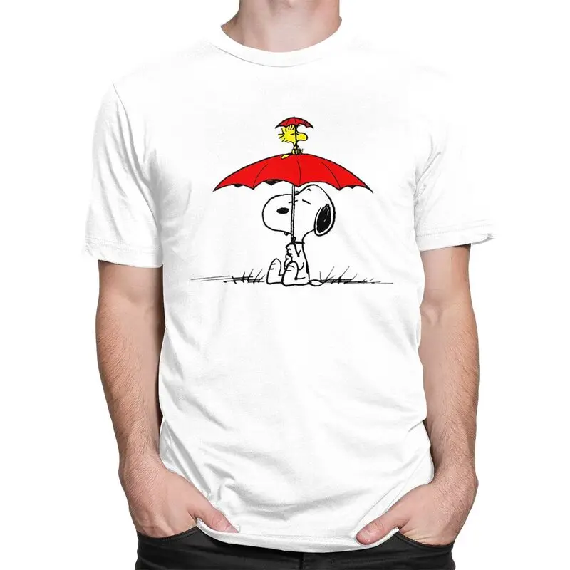 Snoopys Dog Umbrella Men T Shirt Pure Cotton Tees Tshirt Short Sleeved Printed T-shirt Clothes