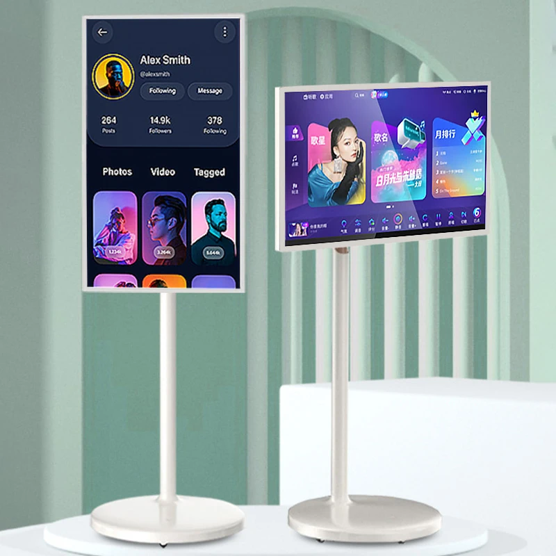 Hot Outdoor 21.5 32 Inch Portable TV Display Moving WiFi Touch Screen with Floor Standing Smart TV Monitor for Study Lift-able