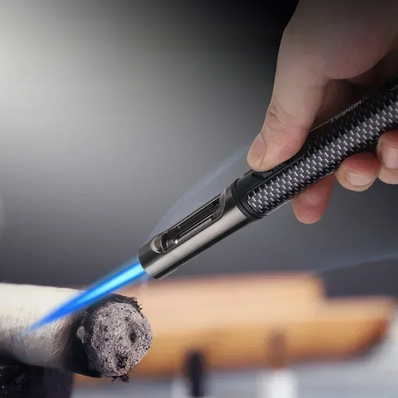 HONEST Metal Windproof Jet Blue Flame Butane Gas Lighter Visible Gas Window Outdoor Camping BBQ Kitchen Cigar Lighters Smoking