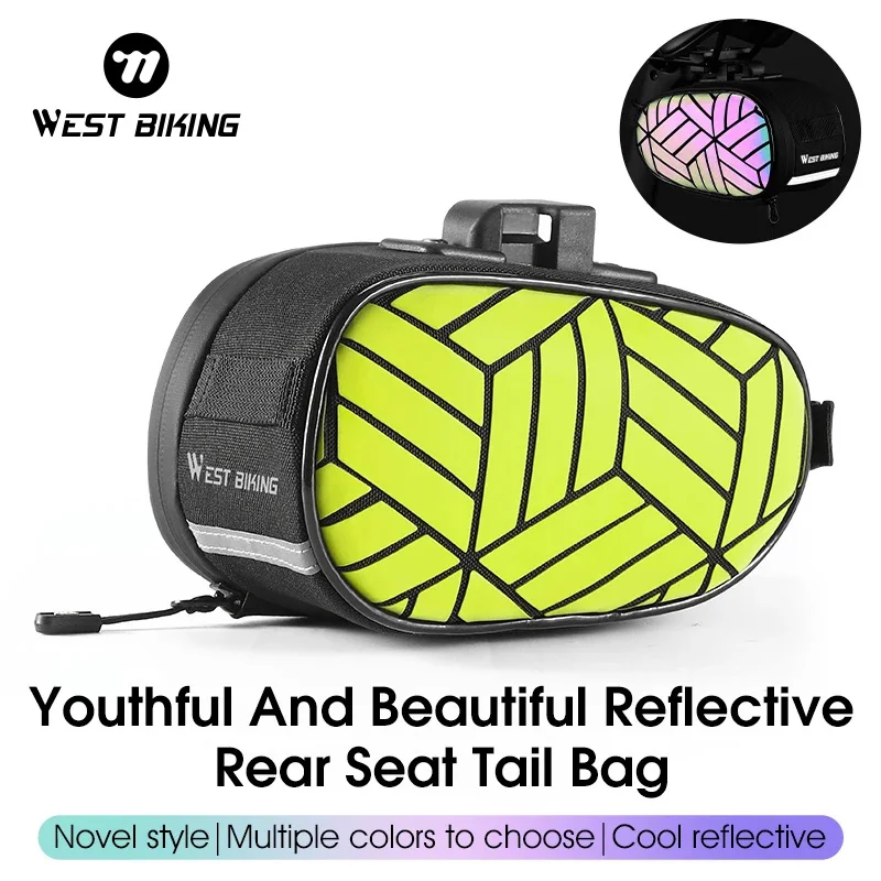 

WEST BIKING Bright-Colored Reflective Cycling Saddle Bag 3D Portable Cycling Tail Bag 1.2L MTB Road Bike Quick Release Saddlebag