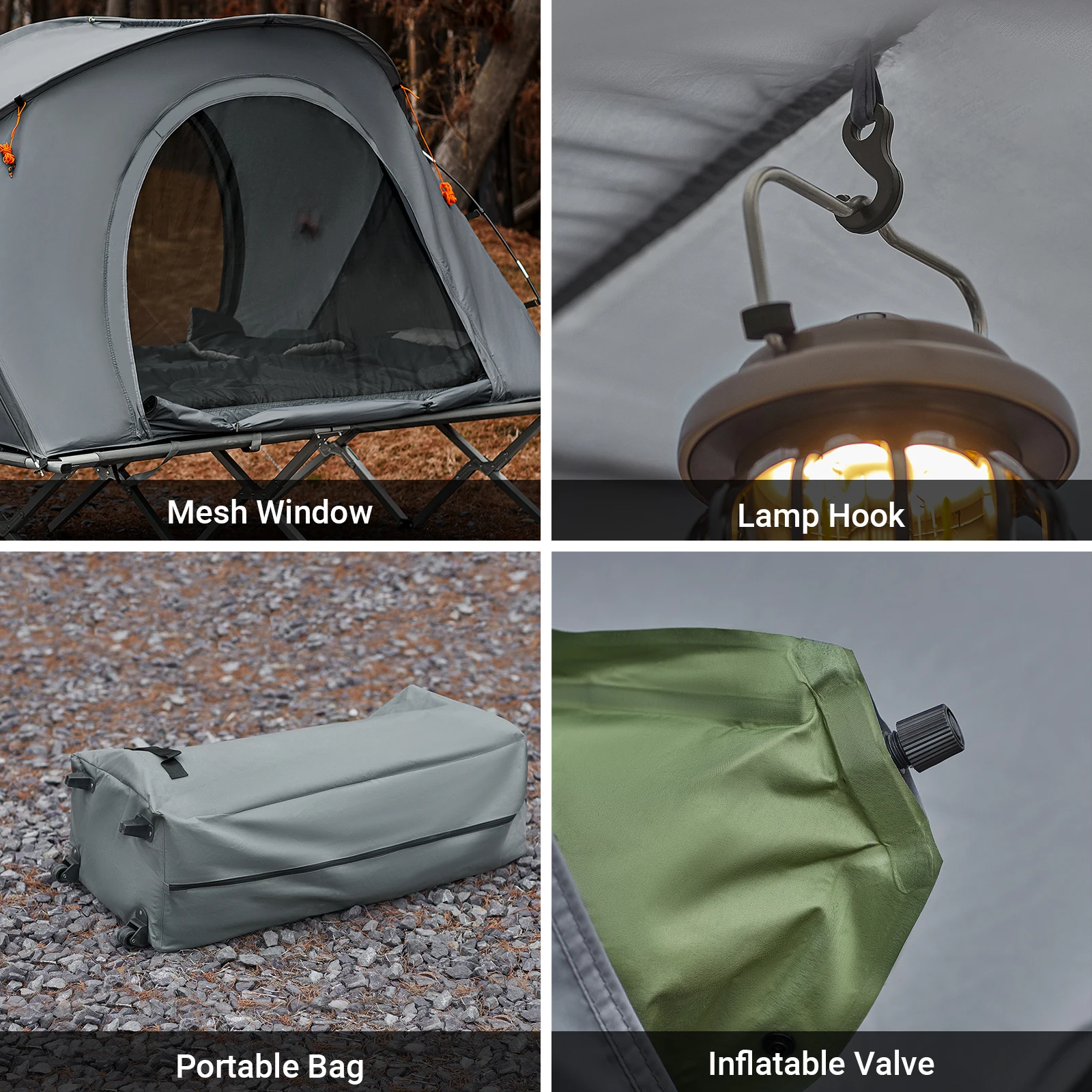 SoBuy OGS60-L-HG Survival-Zelt Feldbett mit Zelt Feldbett 4 in1 Camping Set mit Schlafsack und Zubehör Zelt 2 Person – Detail 8