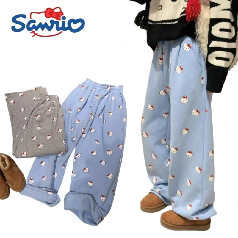 Sanrio Hello Kitty Coral Velvet Plus-size Pajama Pants Warm and Soft Lounge Slacks Girl Holiday Gifts Cute Cartoon Anime Pajamas