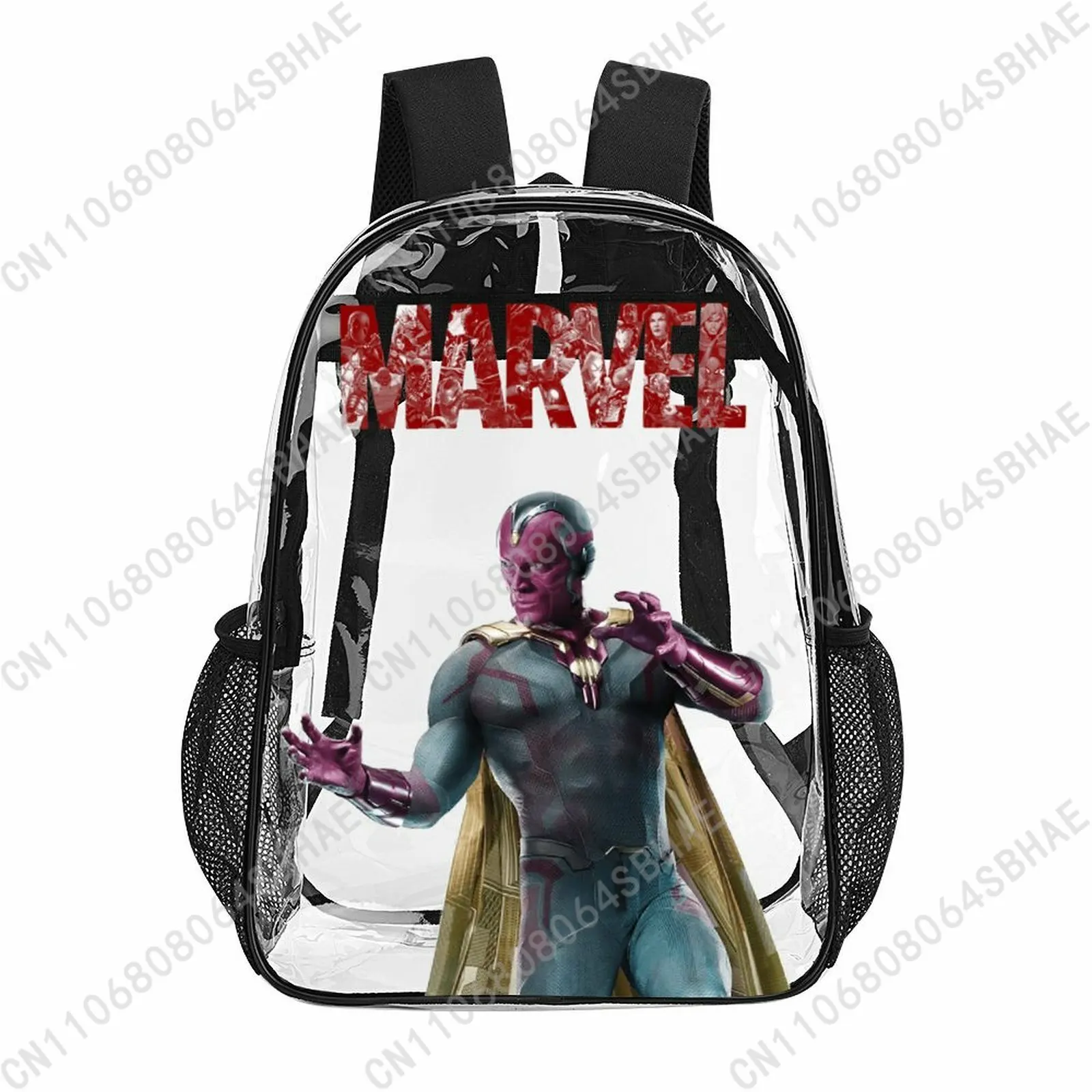 

Прозрачный рюкзак Marvel Vision Trendy 17 дюймов для мужчин, женщин и подростков, персонализированная прозрачная сумка из ПВХ, подарки, косплей