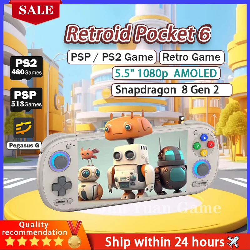 

Retroid Pocket 6 RP6 Handheld Game Console 5.5 Inch 1080P 120Hz AMOLED Screen 8GEN2 Android13 Hall-Effect Trigger 6000mAh Gift