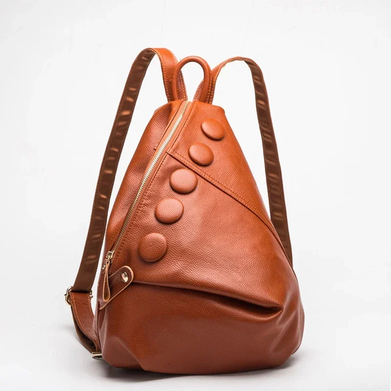 Imagem -03 - Mochilas de Couro Genuíno para Mulheres Couro Natural Real Mochila Casual para Senhoras Estudante Feminina Nova Moda Marca de Luxo