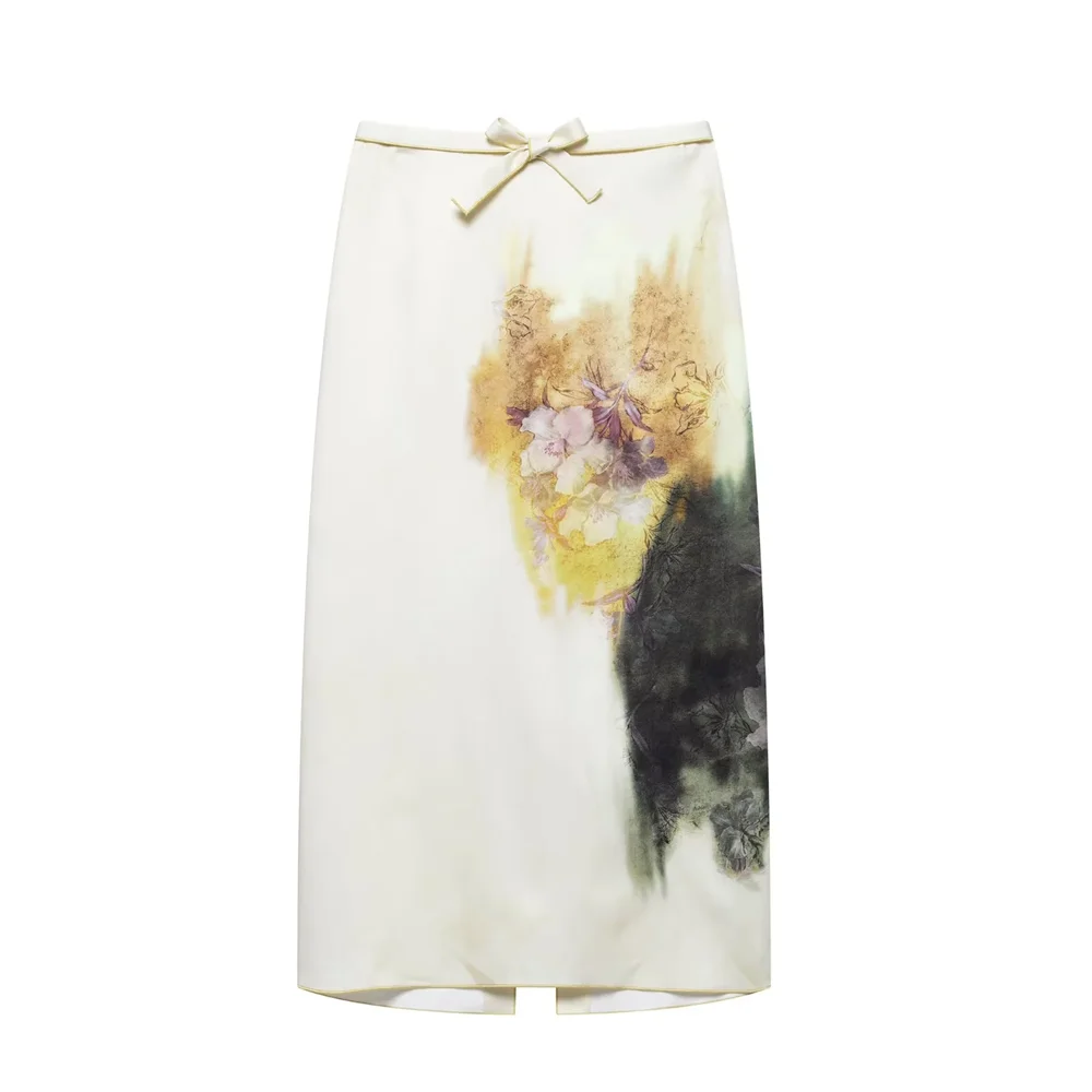 

Myst&Za 2025 New Women's High - waisted Midi Skirt with Bow - tie Waistband and Floral Print for a Graceful Look