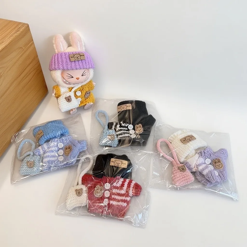 

For 17cm Labubu Winter Sweater and Bag Hat Clothes for 17cm Vinyl Dolls with A Trendy Autumn Vibe Set Clothing Outfit