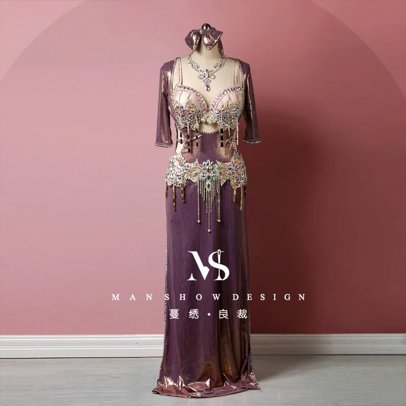 

Customized BALADI Robe Performance Dress Belly Dance Costume Classic Folk Performance Dress Versatile Text Chest and Waist Cover
