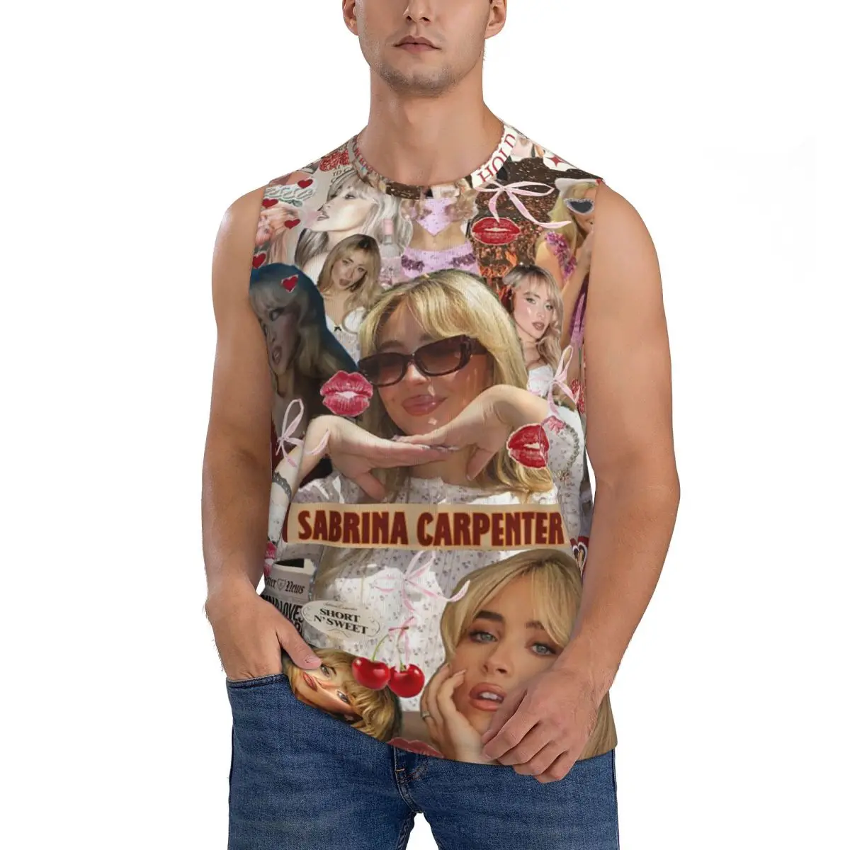 S-Sabrina Carpenter Album Singer Men Sleeveless Tank Tops Quick Dry Breathable Gym Fitness Running Summer Casual Sport Vest