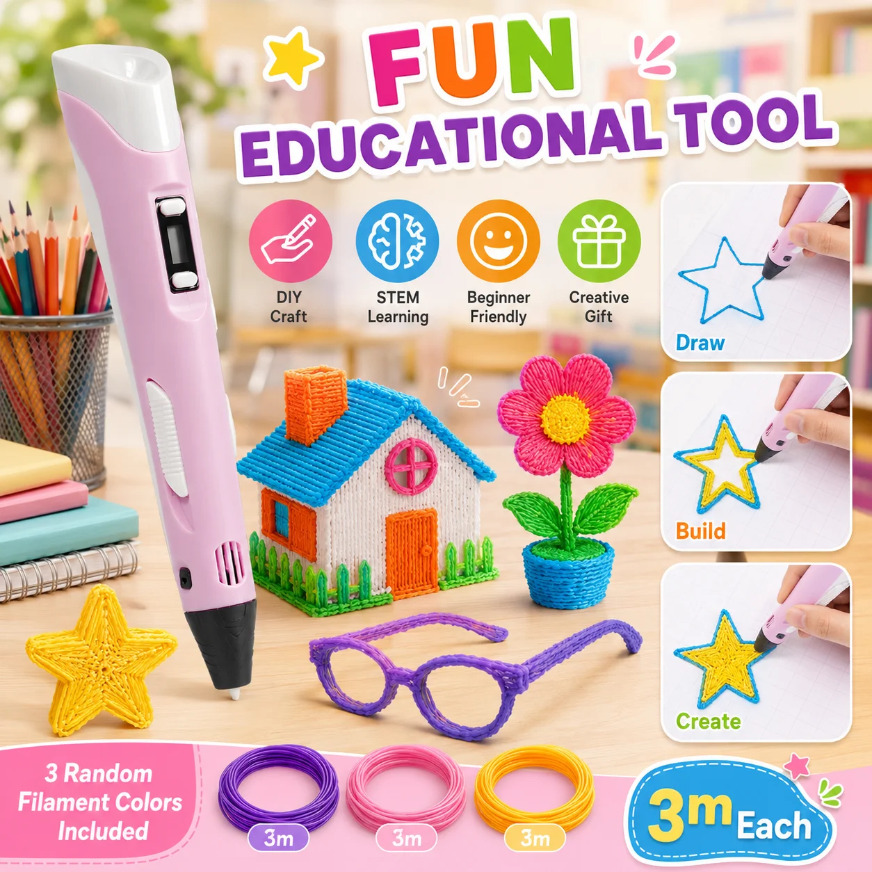 Kids Toys Drawing Easy - Zestawy długopisów 3D z ekranem LED,