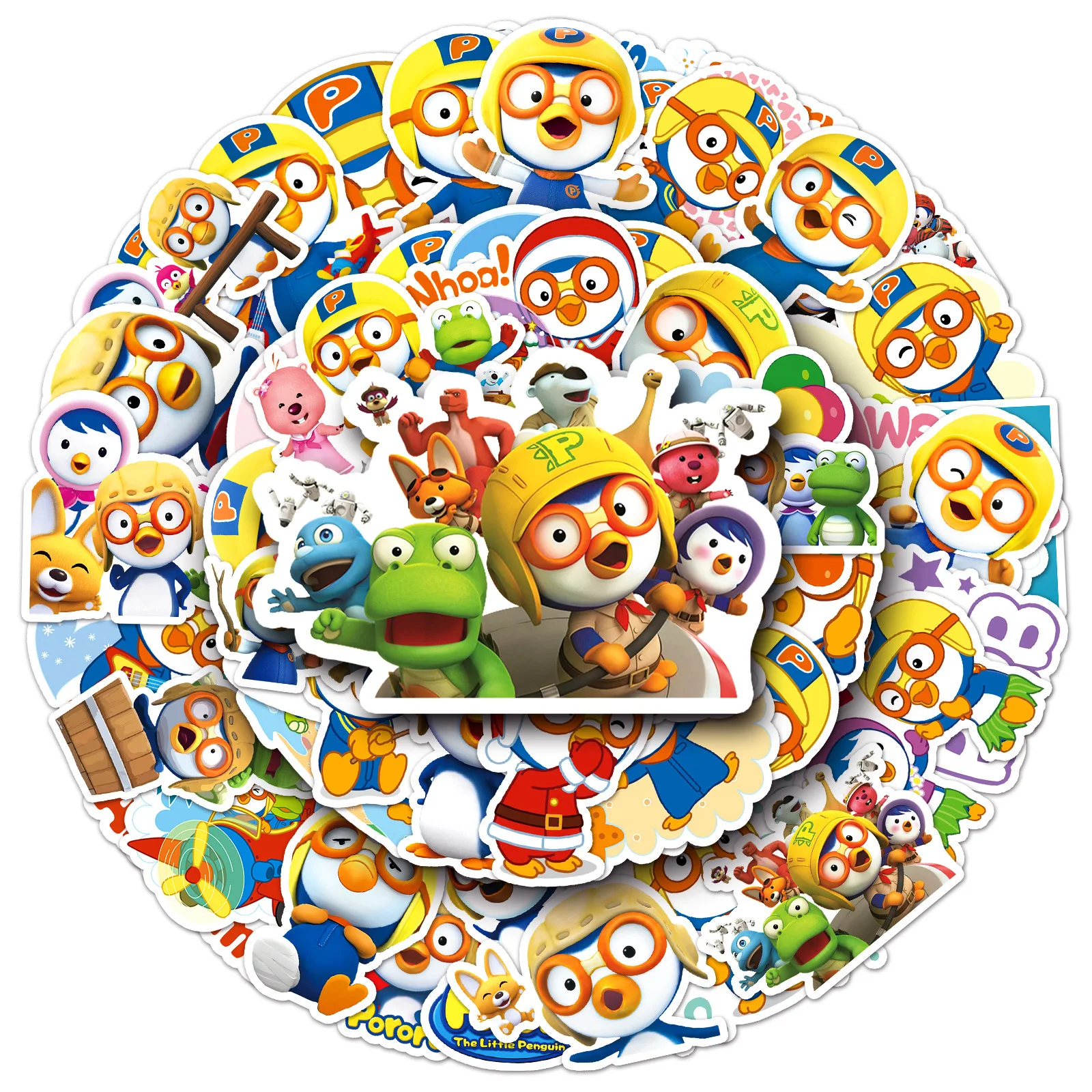 50pcs Pororo Stickers Little Penguin Animated Cartoon Animals Cute Waterproof Decorative Mobile Phone Computer Stickers
