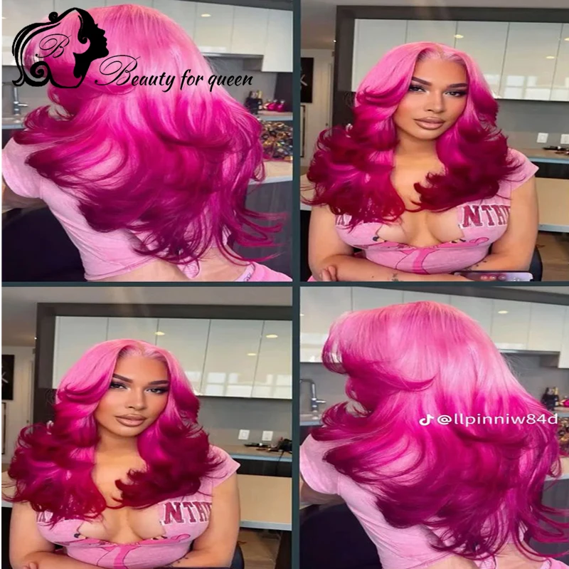 Lace Front Voluminous Loose Bouncy Curls Cuticle Aligned Hair Wig Pastel Pink Body Wavy Soft Bouncy Texture Medium High Density