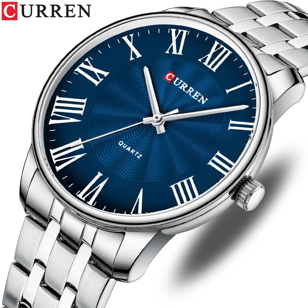 CURREN New Simple Style Stainless Steel Wristwatches for Men Luxury Brand Business Quartz Watch with Roman Numbers