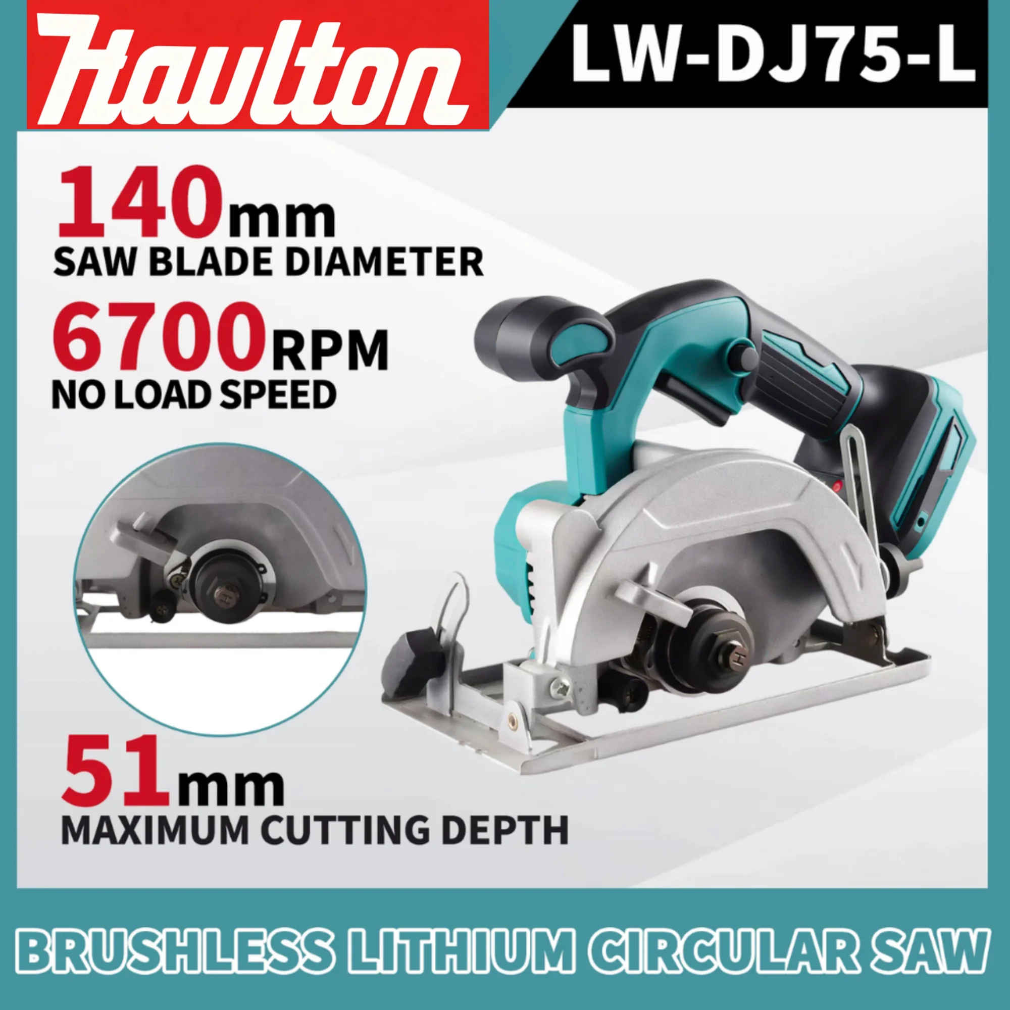 Makita 18V Battery Pin HAOLTON 5Inch 150mm Brushless Electric Circular Saw Digital Display Chainsaw Woodworking Cutting Tool
