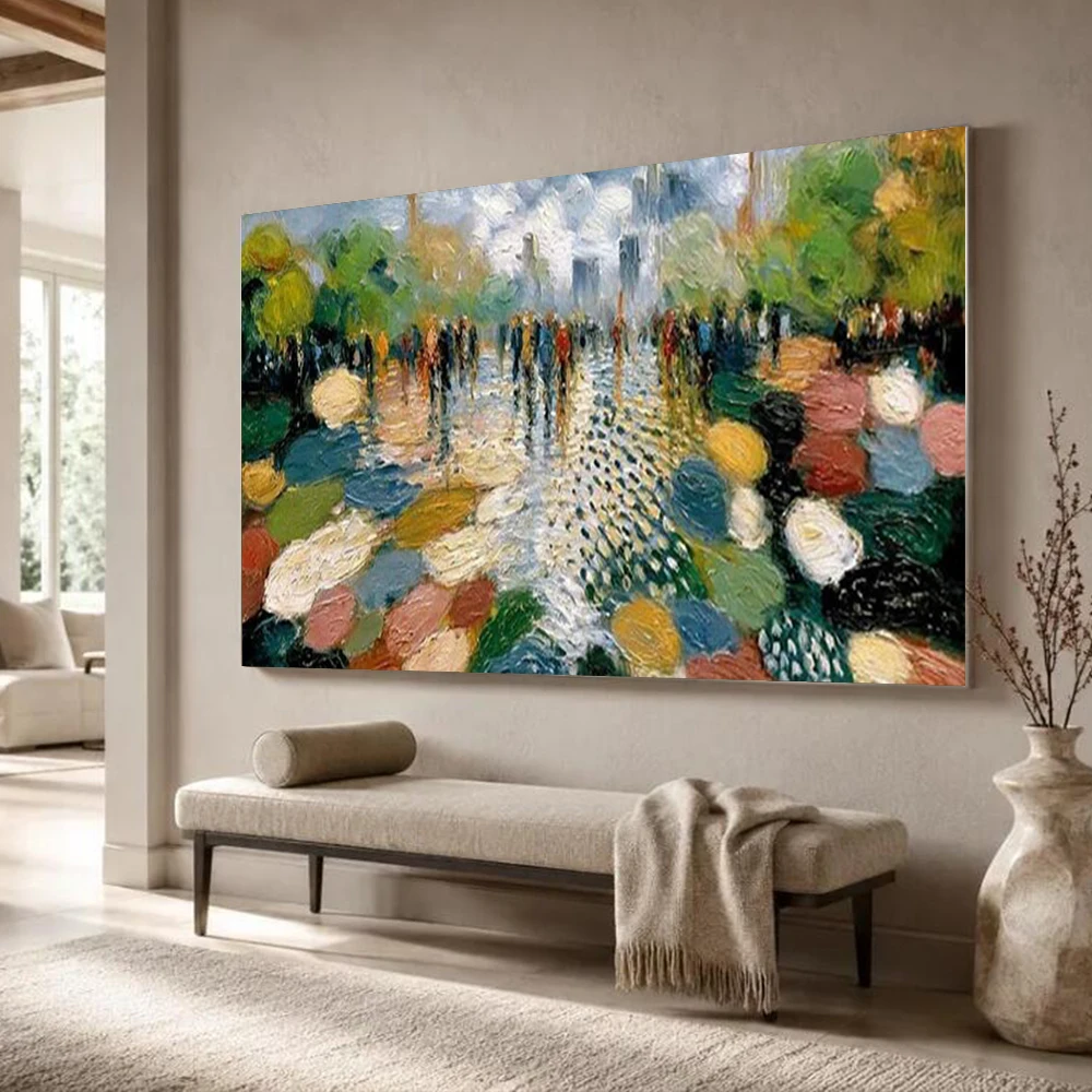 100% Handmade Abstract Oil Painting On Canvas Modern Urban Street View Wall Art Picture Decor Living Room Big Mural Home Artwork