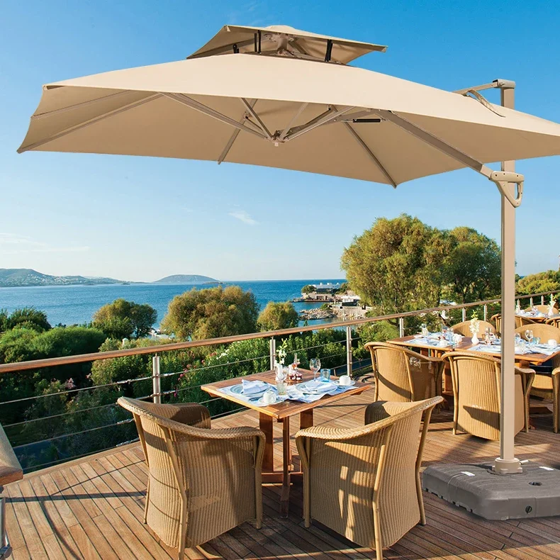 

2026 Outdoor Hydraulic Cantilever Rectangular Umbrella Patio Heavy Duty Moveable Parasol Base Wheelspromote sales