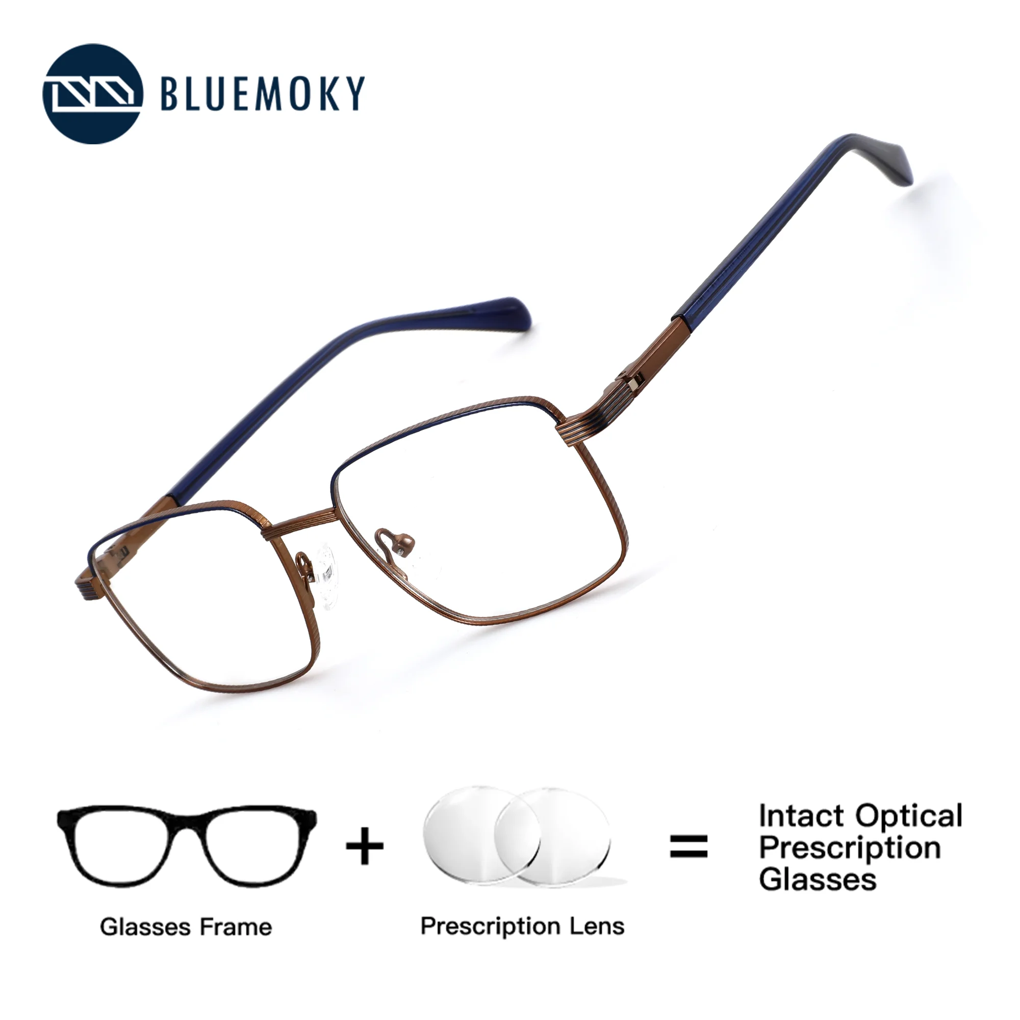 

BLUEMOKY (XS) Metal Prescription Glasses Men Square Optical Lenses Recipe Blue Eyewear Correction Progressive Myopia Multi focus