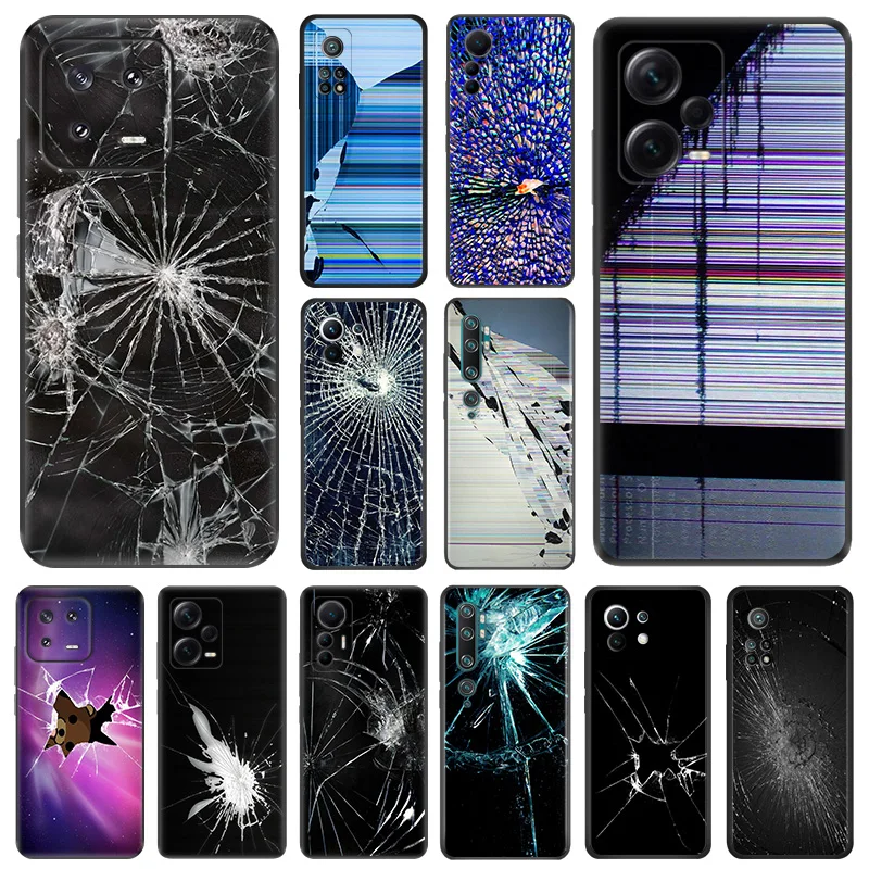 Cracked Screen Texture Soft Phone Cases For Xiami 12X 12T 13 CC9 12 Lite Redmi Note12 Pro Plus A1 A2 12C 12S Black Matte Cover