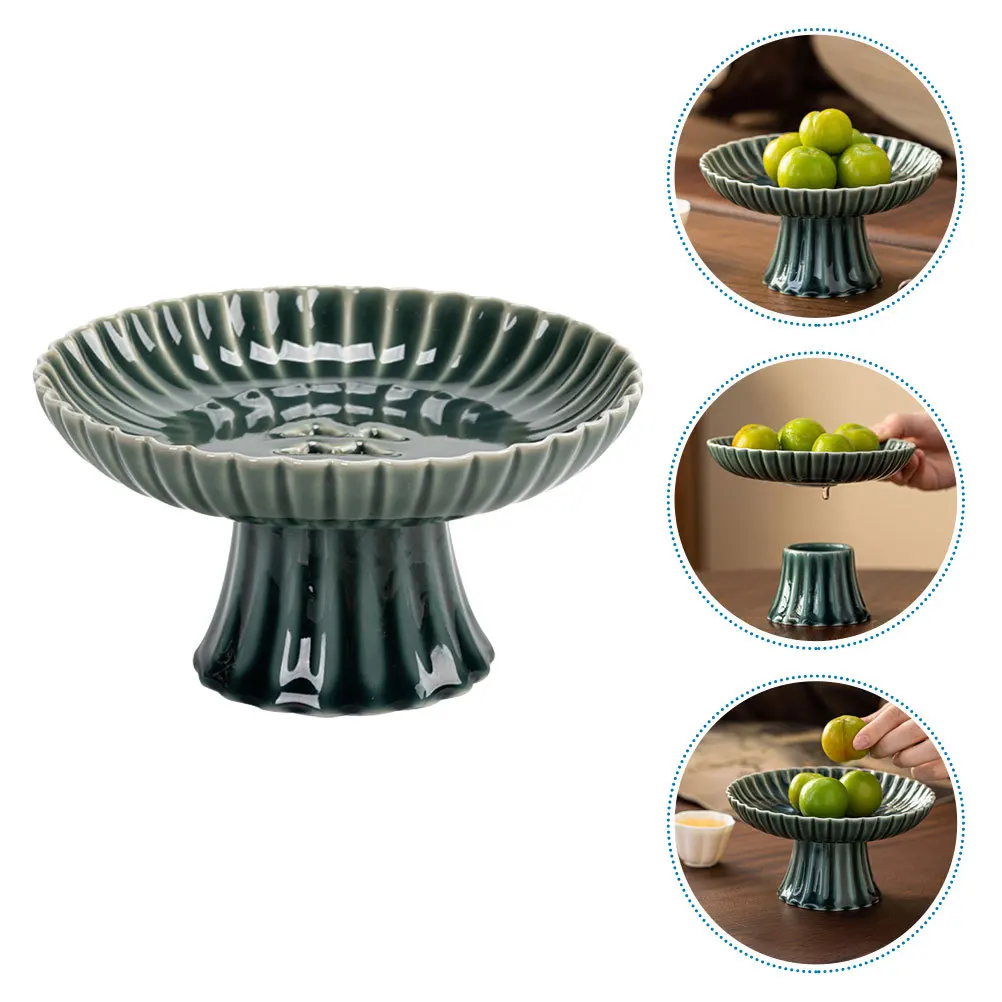 

Ceramic Fruit Plate High Foot Design Stable Multi-Use Teapot Snacks Display Elegant Home Accessory Ceramic Dried Fruit Plate