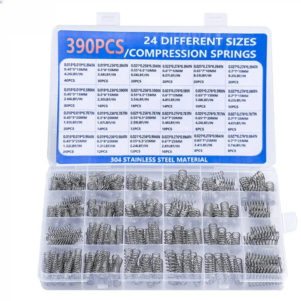 

390/420pcs Compression Springs Assortment Kit 304 Stainless Steel Different Sizes Small Springs Set For Small Household Fix