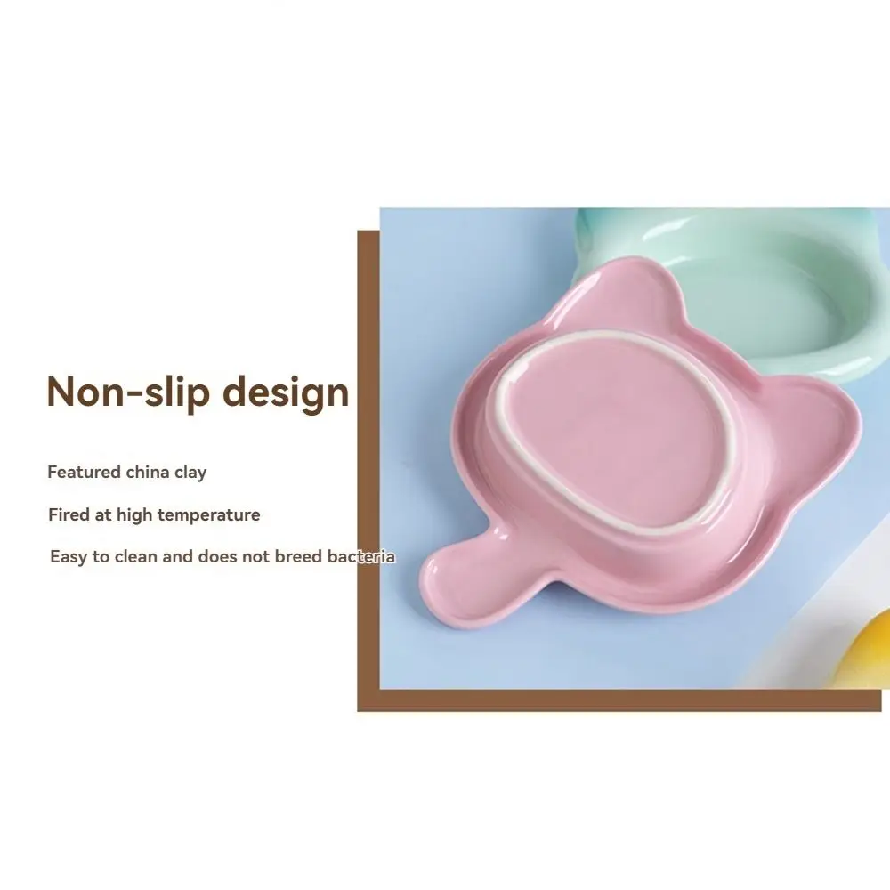 وعاء قطة من السيراميك غير قابل للانزلاق مضاد للقيء مع مقبض حاوية مياه طعام الكلاب ثابتة وسهلة التنظيف صينية الوجبات الخفيفة للحيوانات الأليفة طعام جاف رطب #5