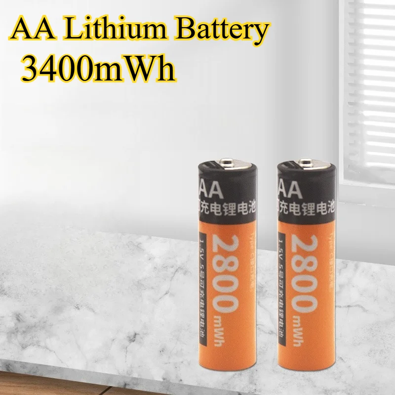 

4 шт. USB перезаряжаемая литиевая батарея типа АА 1,5 В для дверного замка/дистанционного управления/мыши/микрофона 3400 МВтч высокой емкости с зарядкой типа C