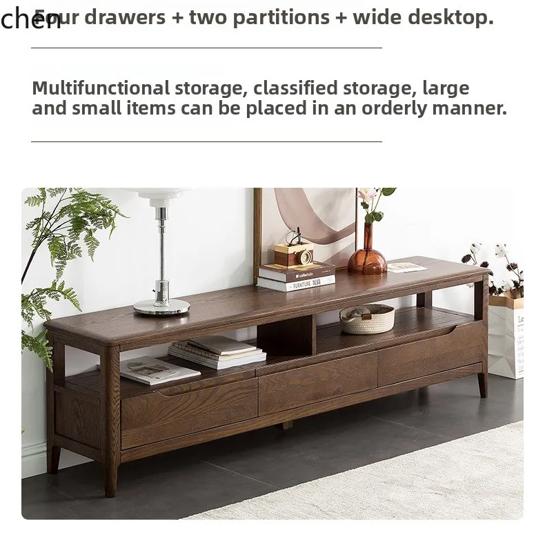 

QZT solid wood TV cabinet oak 1.5m 1.8m TV combination cabinet living room log furniture