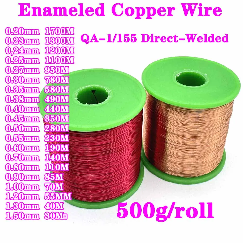 500g/roll 0.20mm To 1.50mm Red Polyurethane Enameled Copper Wire Varnished Diameter QA-1/155 2UEW For Transformer Wire Jumper